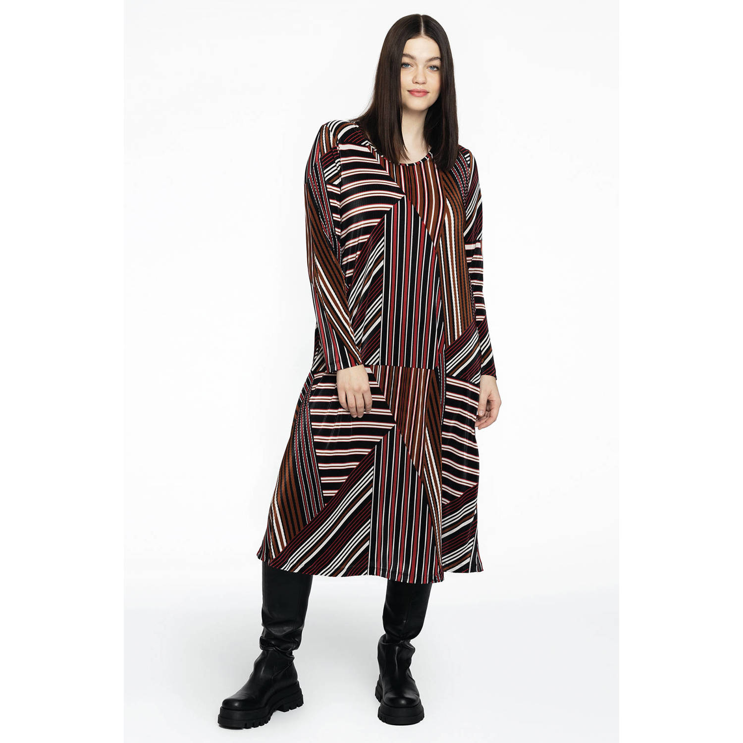 YOEK jurk met all over print donkerrood zwart