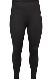 thumbnail: Zwarte dames ACTIVE By Zizzi Plus Size sportlegging van polyester met slim fit, high waist en logo dessin