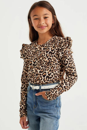 blouse met all over print bruin/wit