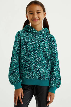hoodie met all over print zeegroen/donkerblauw/wit
