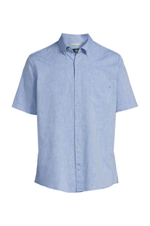 gemêleerd regular fit overhemd met linnen light blue