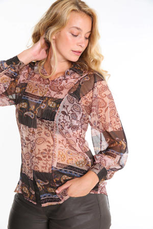 blouse met all over print paars/zwart