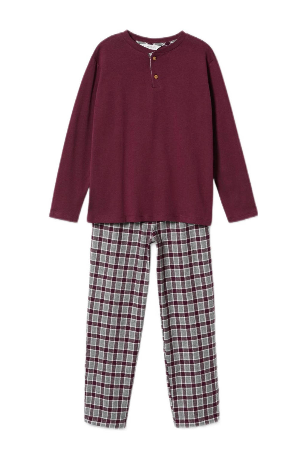 Mango Kids geruite pyjama wijnrood/grijs