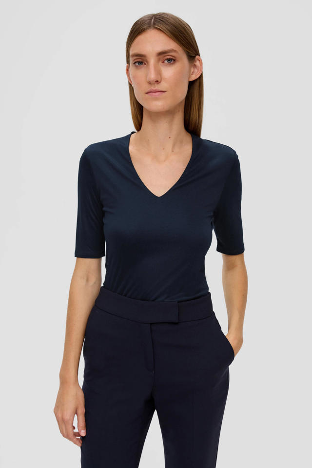 S.Oliver Maglietta Donna Maniche Corte - Jersey Di Cotone Elasticizzato Con Nodo