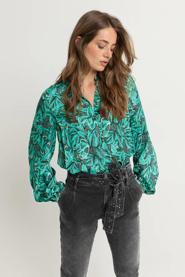 half acht Verzorgen Richtlijnen Expresso blouse met all over print turquoise | wehkamp