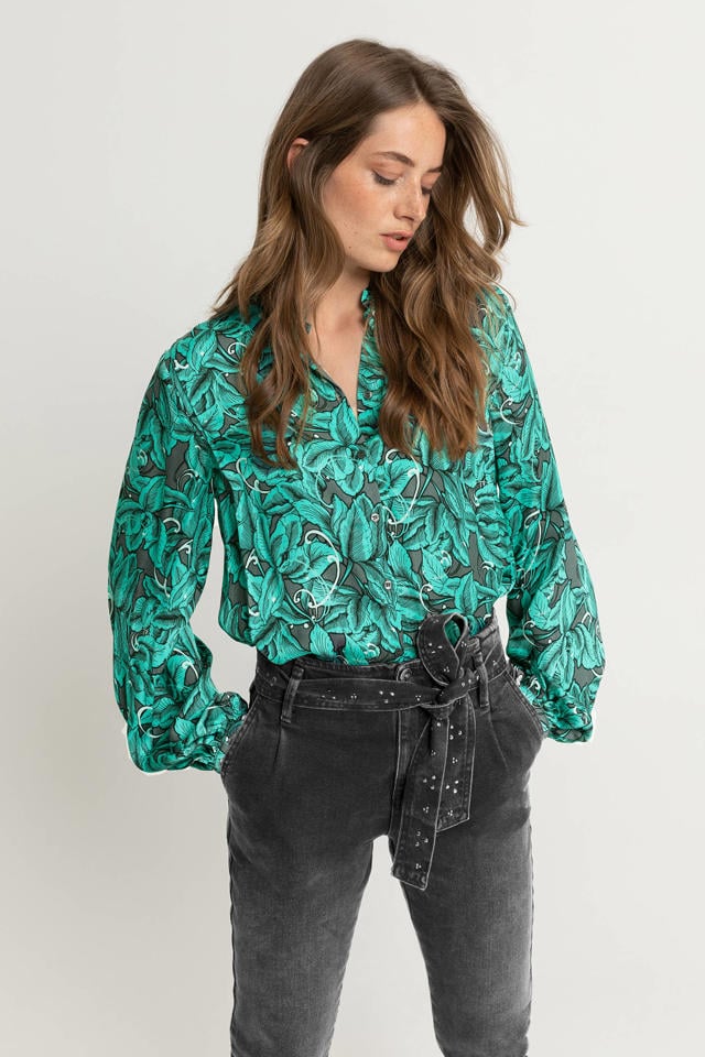 Array Wasserette Miles Expresso blouse met all over print turquoise | wehkamp