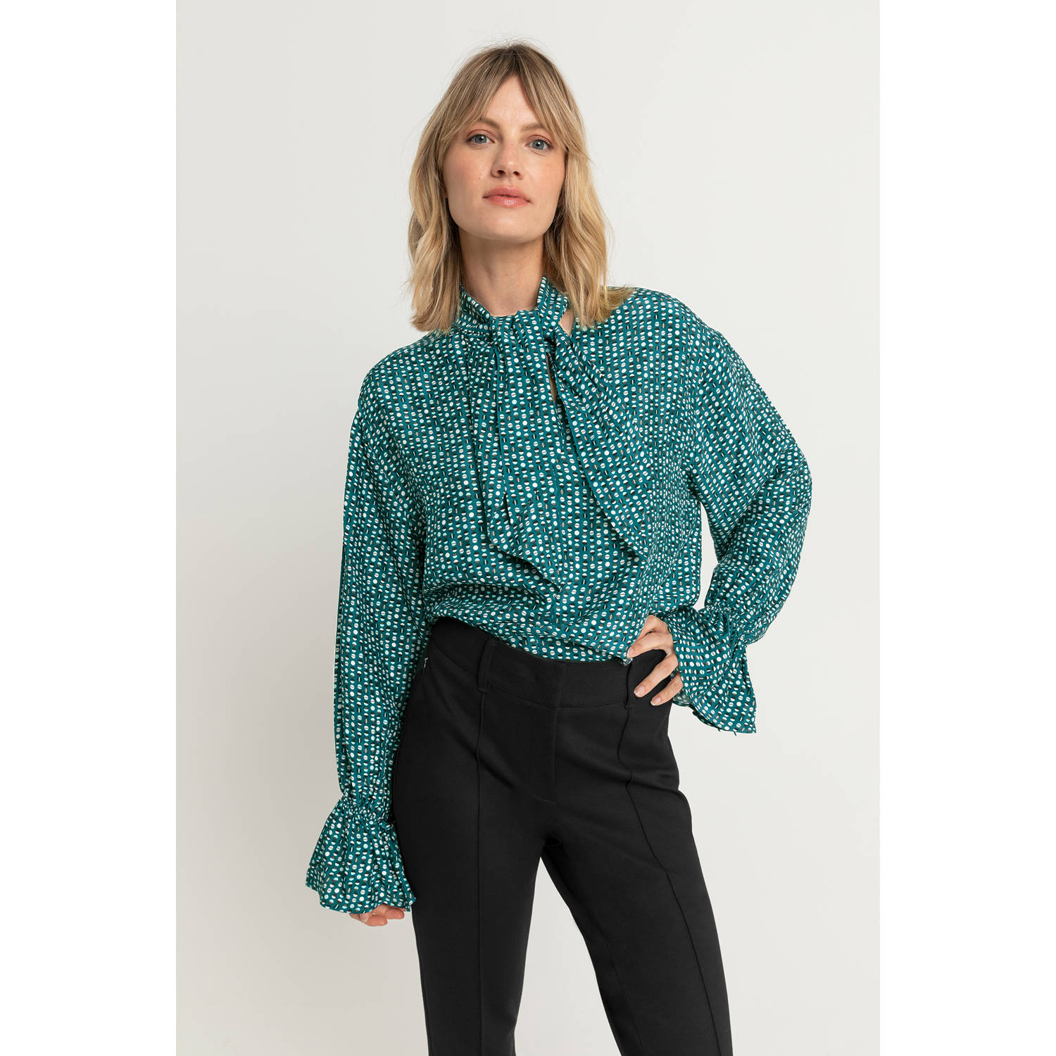 Expresso top met all over print turquoise