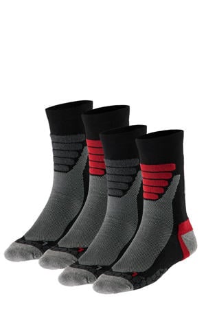 wandelsokken - zwart/rood (set van 4)