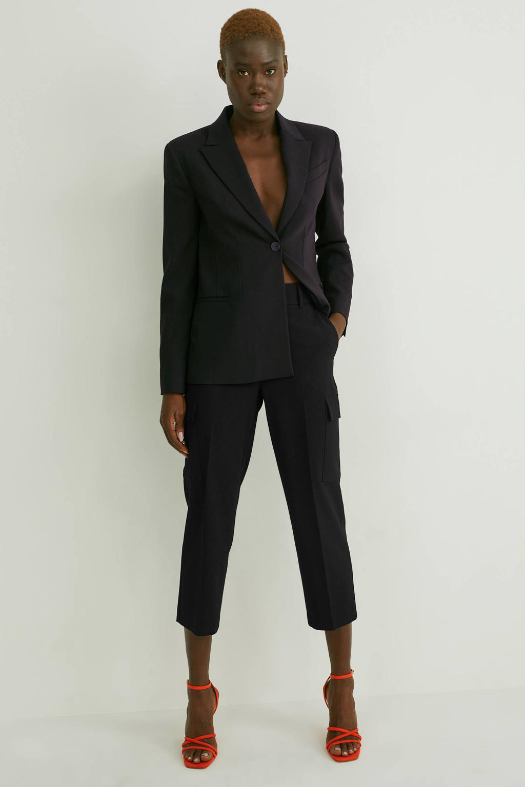 Zwarte dames C&A cropped high waist slim fit broek van polyester 