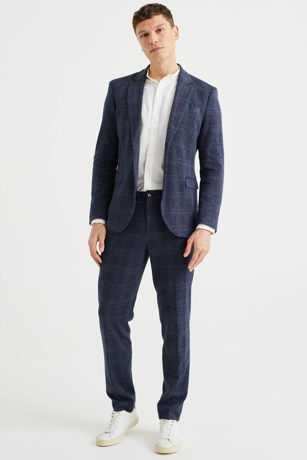 WE Fashion geruite slim fit pantalon heavy blue
