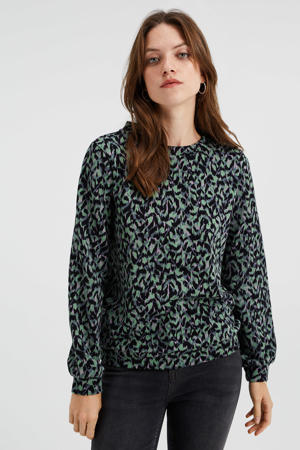 sweater met all over print groen/zwart