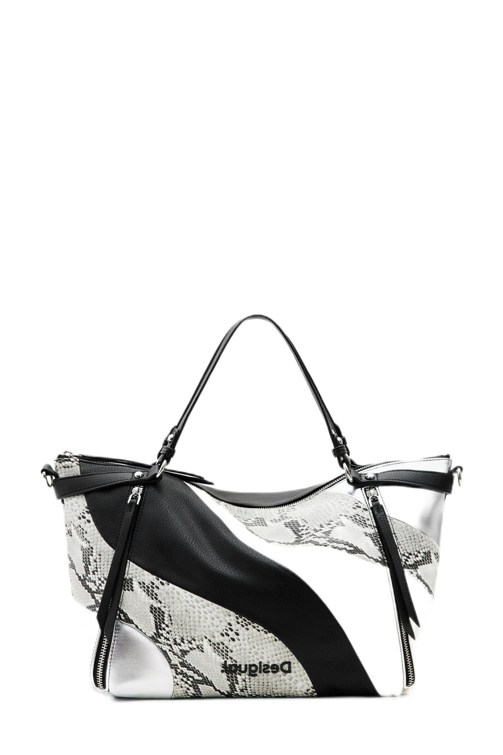 Desigual handtas met slangenprint zwart/grijs/wit