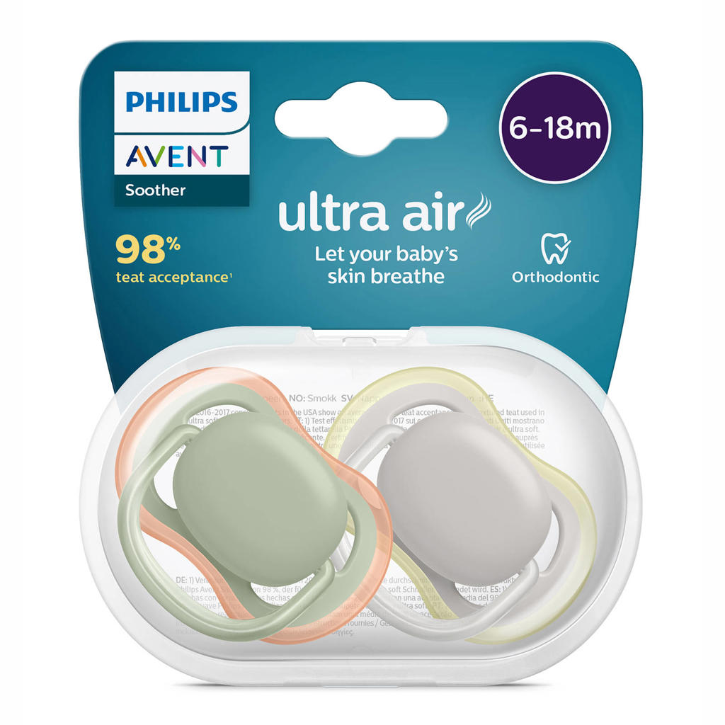 Philips AVENT Ultra Air fopspeen 6-18m 2 stuks SCF085/20 Philips AVENT Ultra Air fopspeen 6-18m 2 stuks SCF085/20
