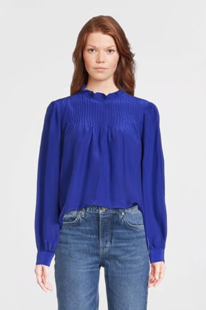 top Pintuck blouse with ruffle collar blauw