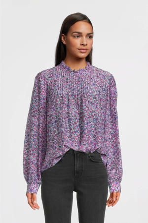 top Pintuck blouse with ruffle collar lavendel