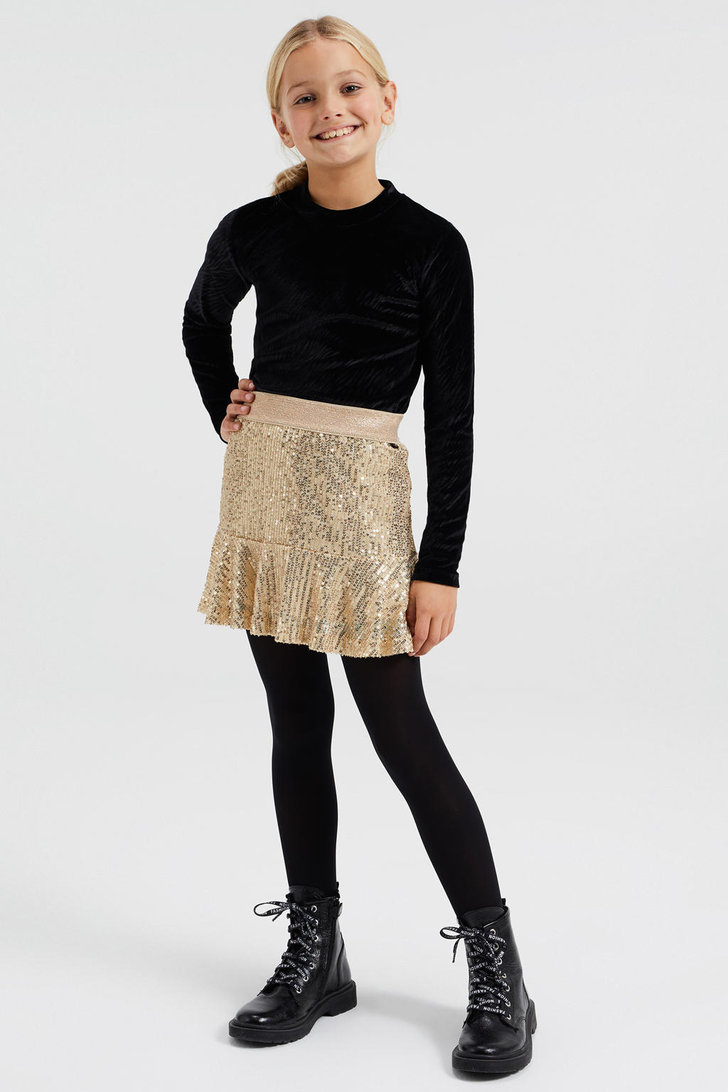 Gouden meisjes WE Fashion rok met pailletten gemaakt van polyester 