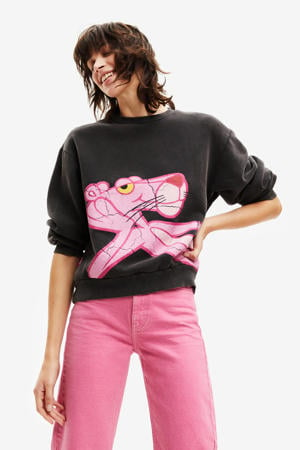 sweater met printopdruk zwart/roze