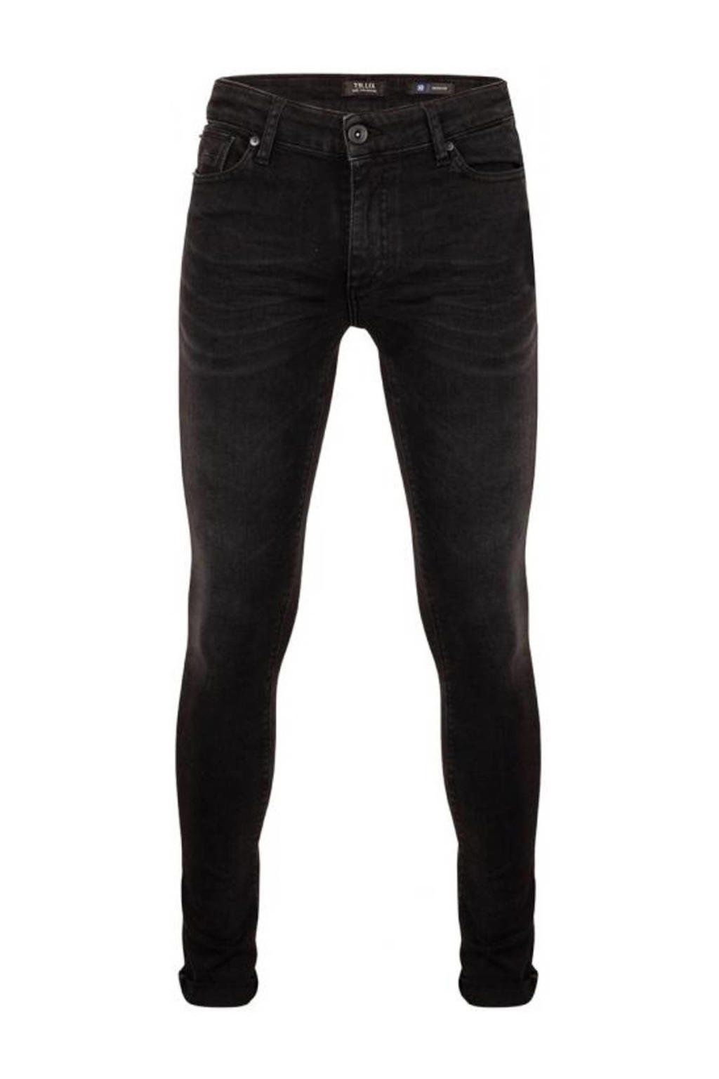 Zwarte jongens Rellix skinny jeans black van stretchdenim met regular waist en rits- en knoopsluiting