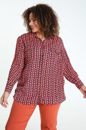 blouse met all over print fuchsia/oranje/paars