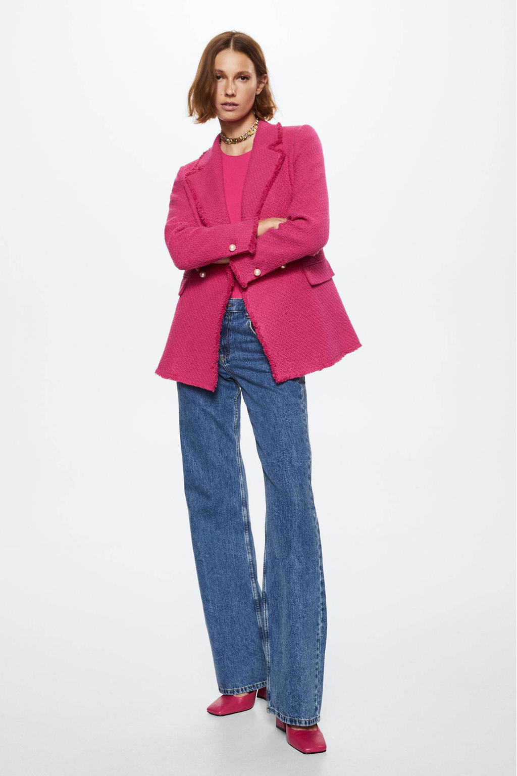 Mango tweed blazer fuchsia kopen? in huis wehkamp