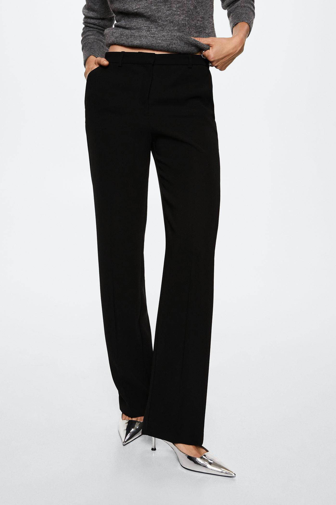 Mode Pakken Pantalons Mango Pantalon zwart-bruin volledige print casual uitstraling 