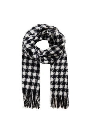 sjaal met pied-de-poule print zwart/wit