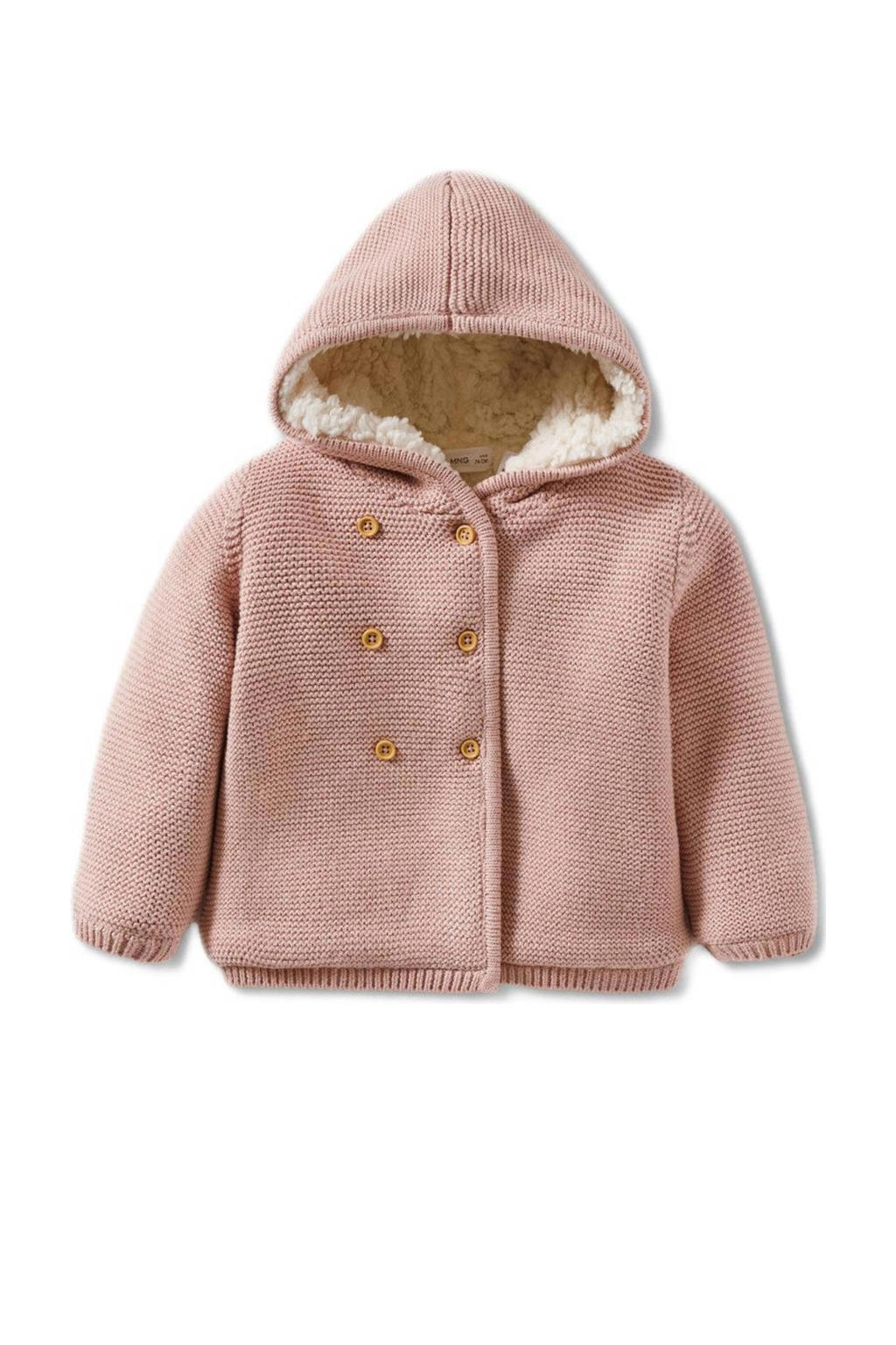 Mango Kids baby grofgebreid vest oudroze wehkamp