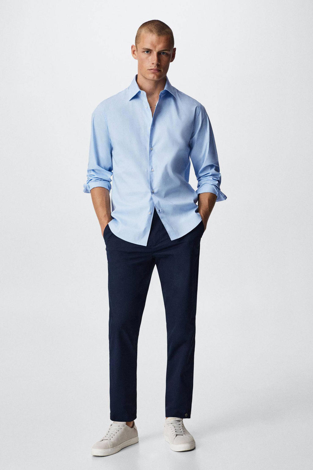 PARKLEES Heren opa kraag slim fit overhemd lange mouwen