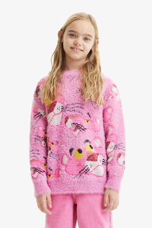 chenille trui Pink Panther met all over print roze