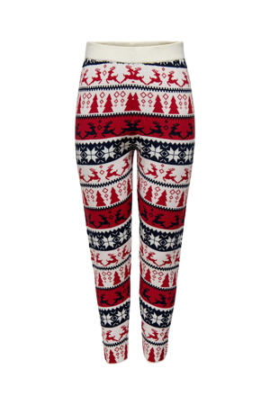 kerst legging ONLXMAS wit/rood/donkerblauw