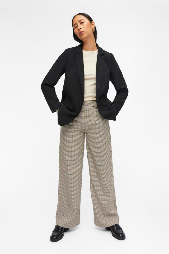 OBJECT geruite wide pantalon OBJLISA van gerecycled polyester zand | wehkamp