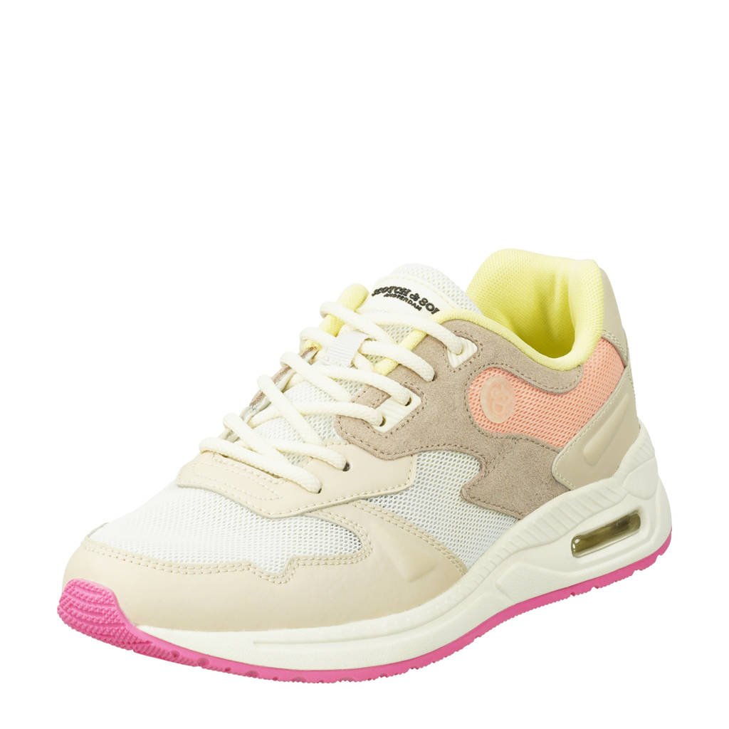 Scotch Soda Casey leren sneakers beige/roze wehkamp