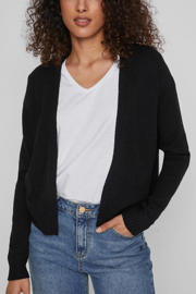 thumbnail: Zwarte dames VILA gebreid vest van viscose met effen, lange mouwen en openvallende hals