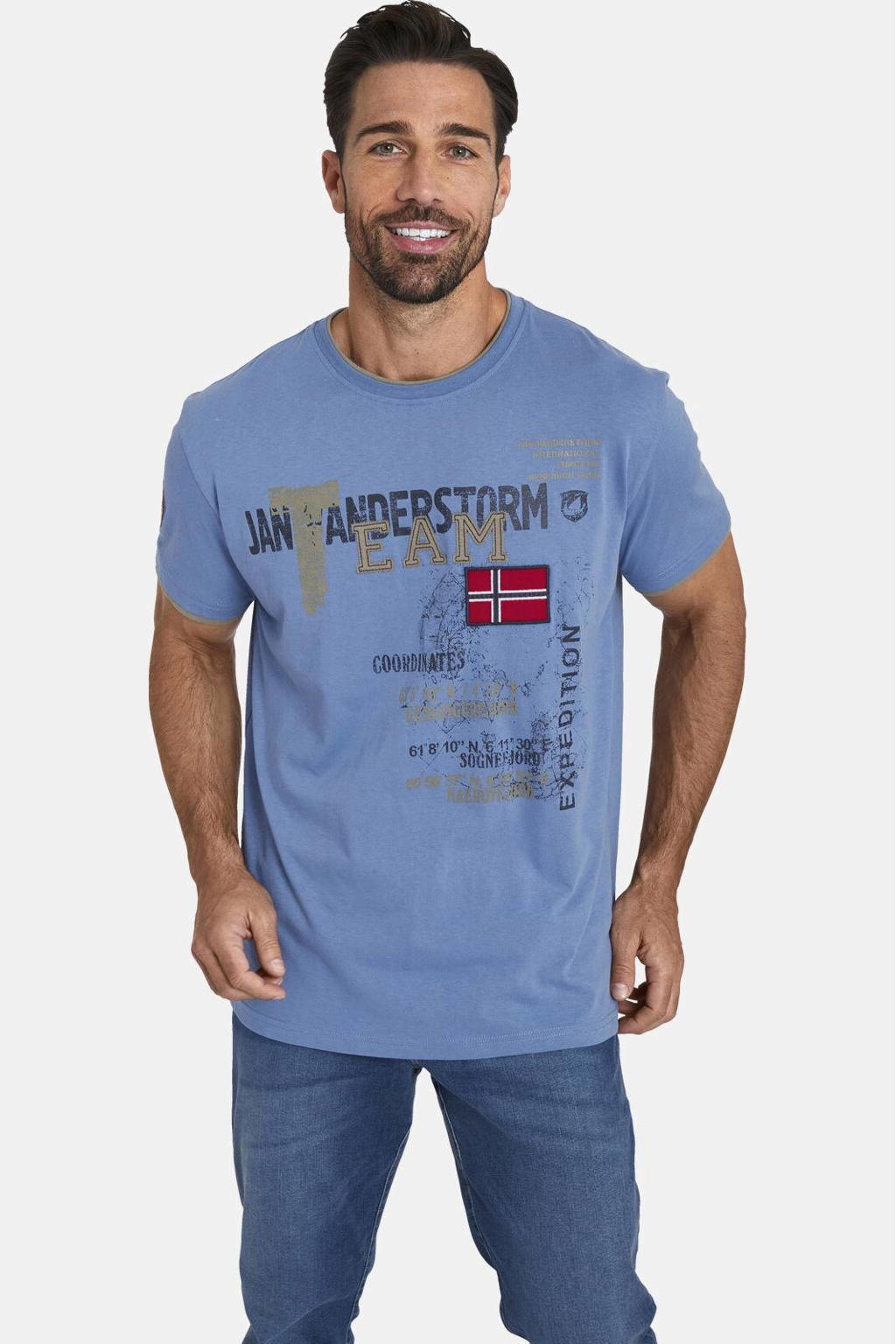 Jan Vanderstorm T-shirt SÖLVE Plus Size lichtblauw