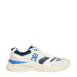 Modern preppy runner  leren sneakers wit/blauw