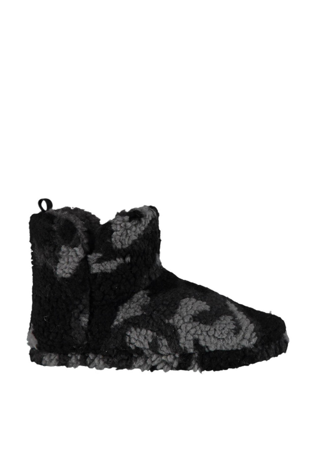 Apollo teddy pantoffels met camouflageprint grijs/zwart