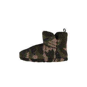 teddy pantoffels met camouflageprint donkergroen