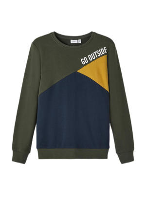 sweater NKMKANKAN donkergroen/donkerbluaw/geel