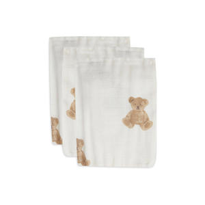 hydrofiel baby washandje Teddy bear - set van 3 ecru/bruin