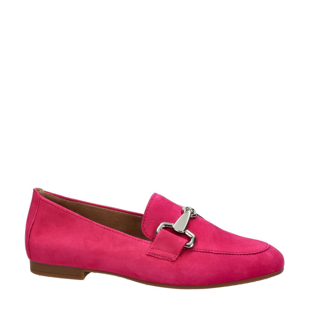 Roze dames Gabor suède loafers met gesp met effen