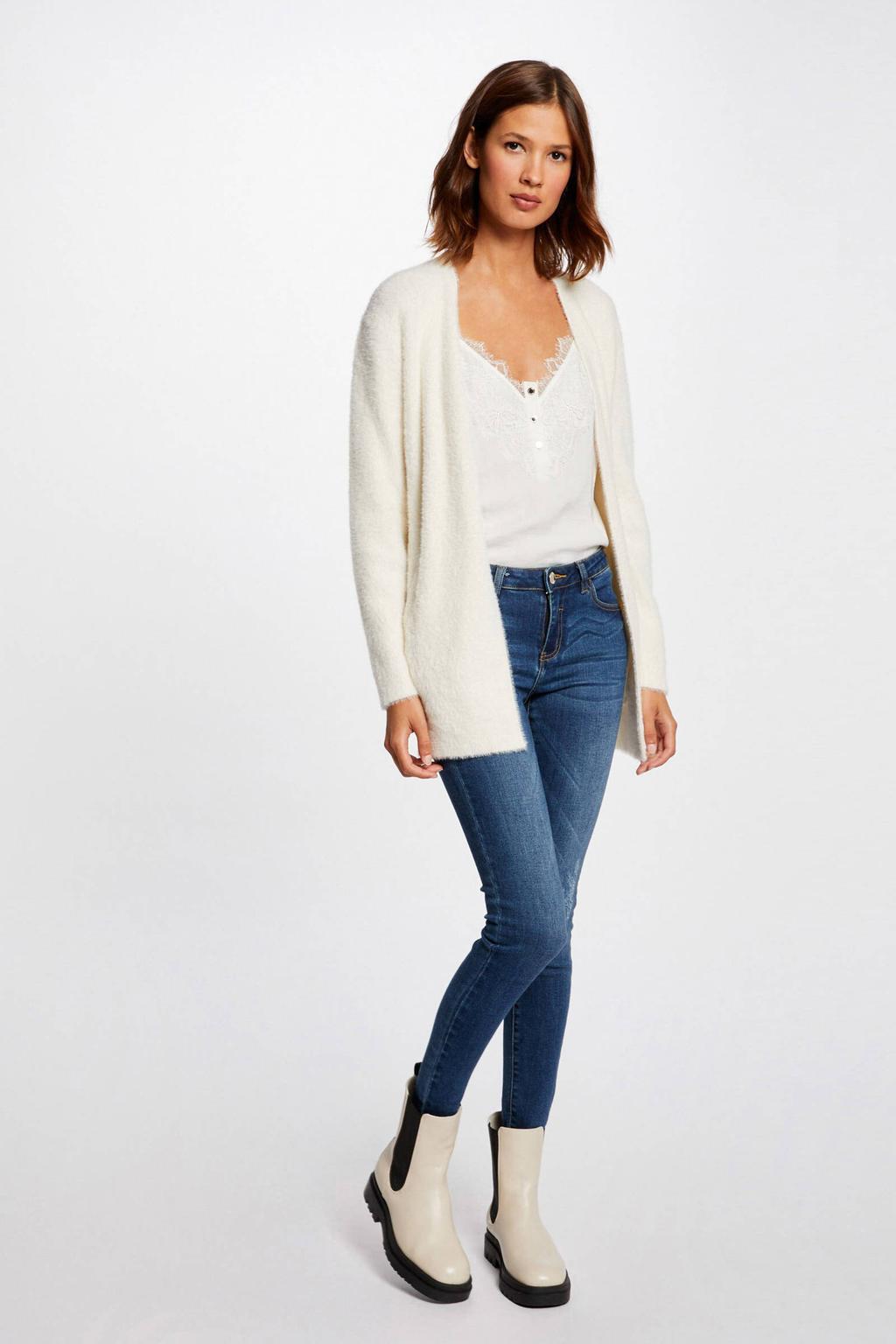 Witte dames Morgan gebreid vest van polyamide met effen, lange mouwen en V-hals