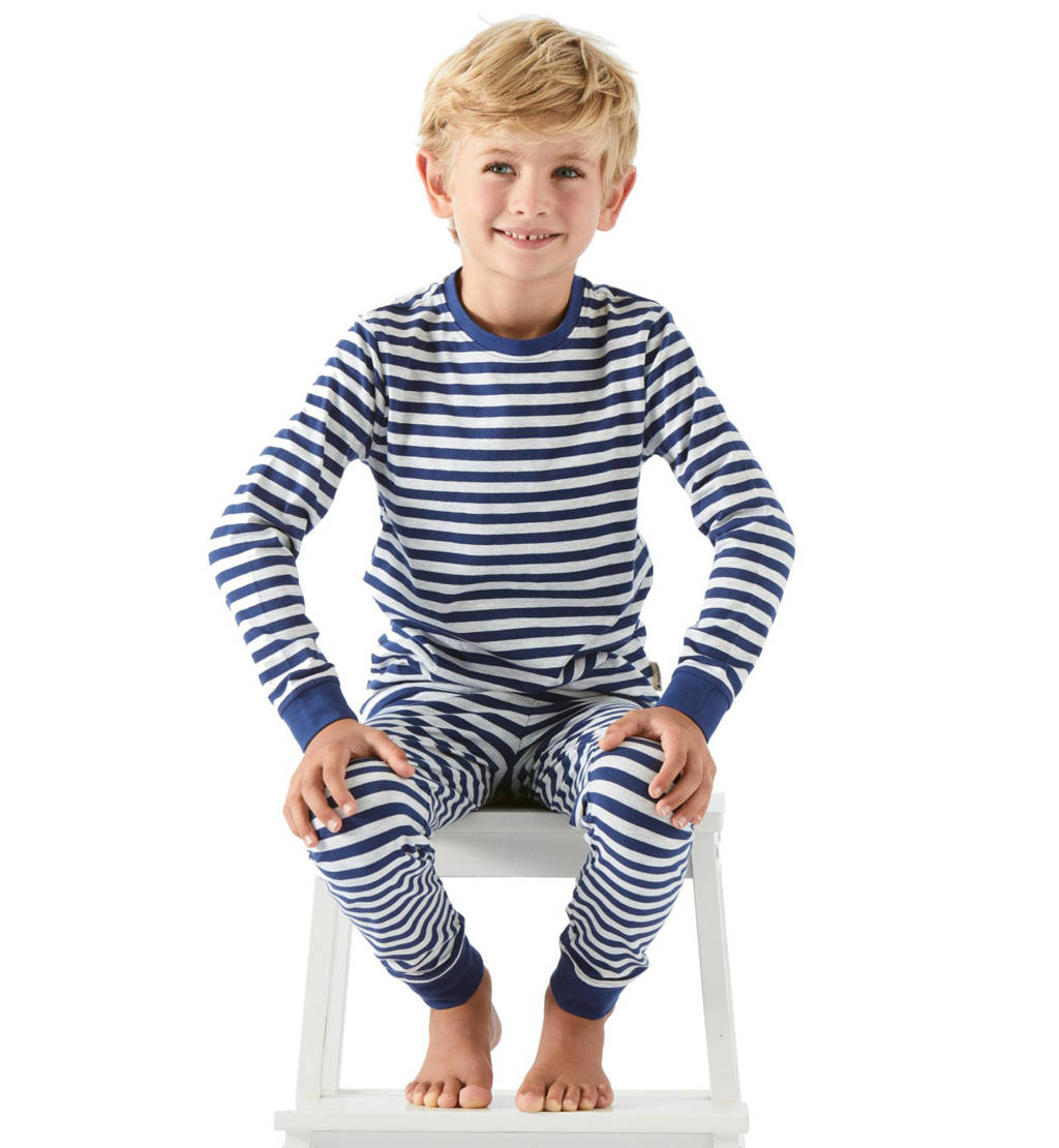 volgens lint Susteen Little Label gestreepte pyjama van biologisch katoen blauw | wehkamp