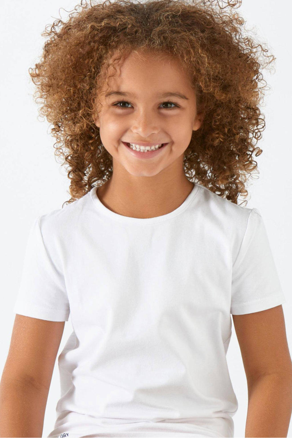 Set van 3 witte meisjes Little Label T-shirt van katoen met effen, korte mouwen en ronde hals