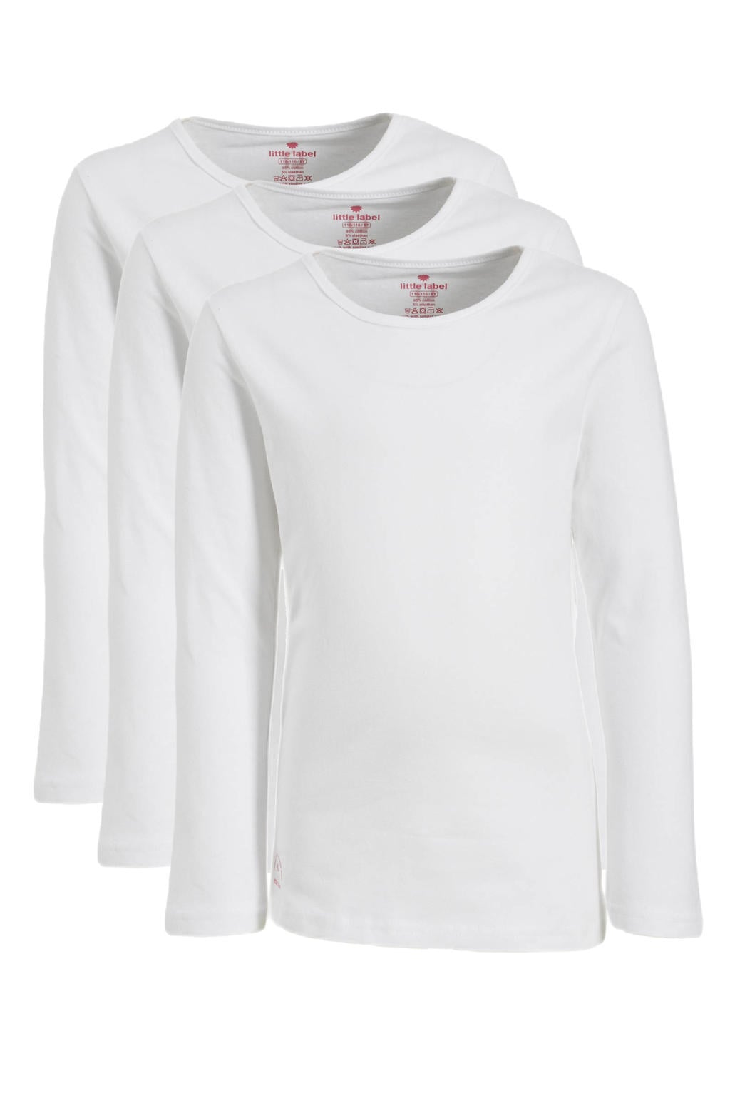Set van 3 witte meisjes Little Label longsleeve van katoen met effen, lange mouwen en ronde hals