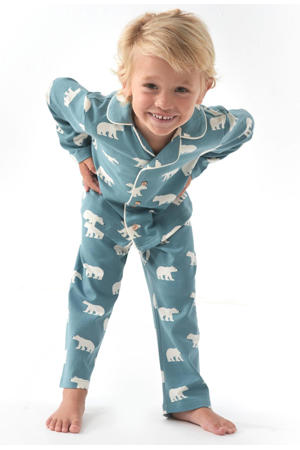 pyjama met dierenprint van katoen blauw