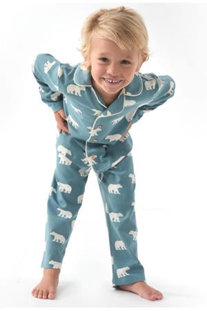 pyjama met dierenprint van katoen blauw