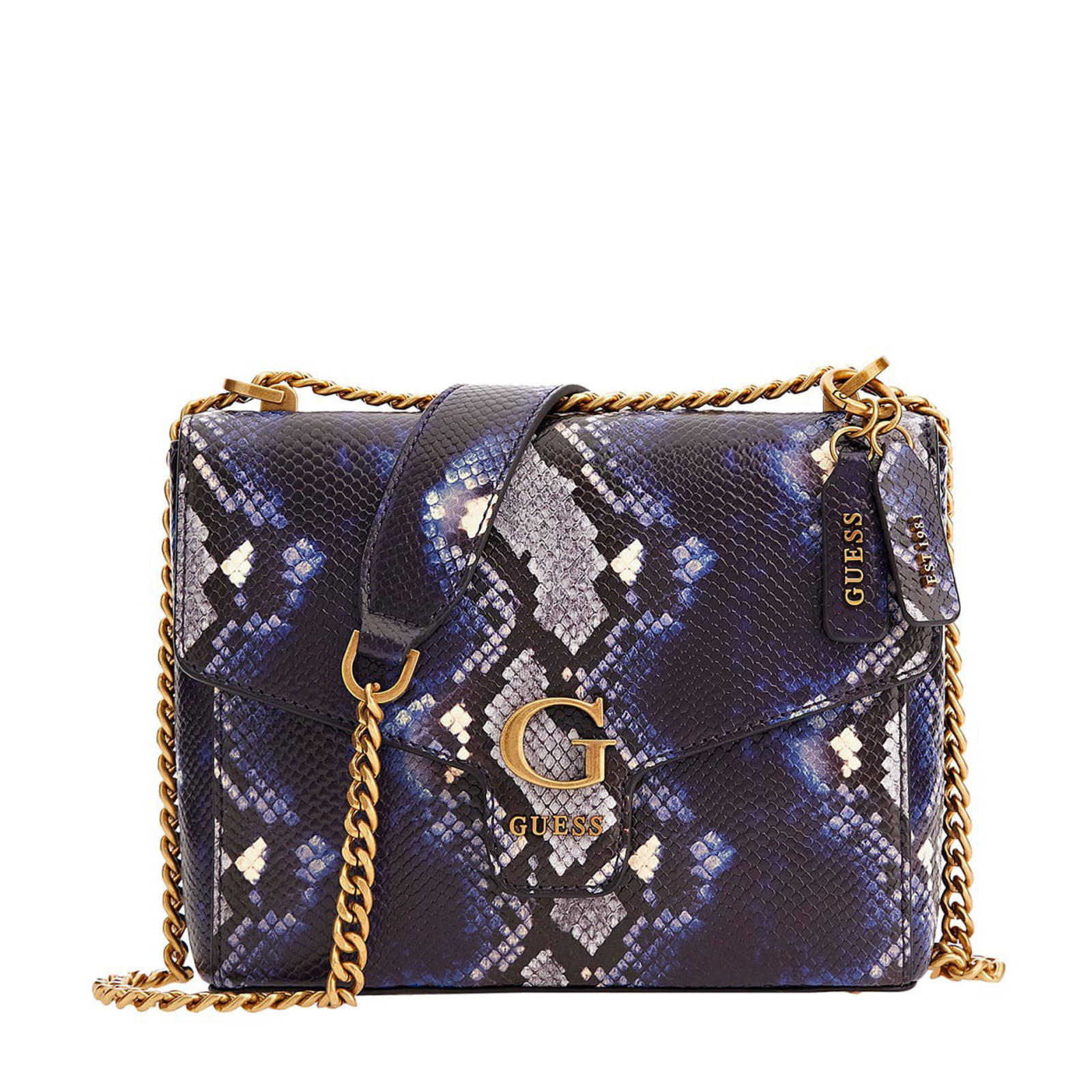 GUESS crossbody tas Shenny met slangenprint donkerblauw wehkamp