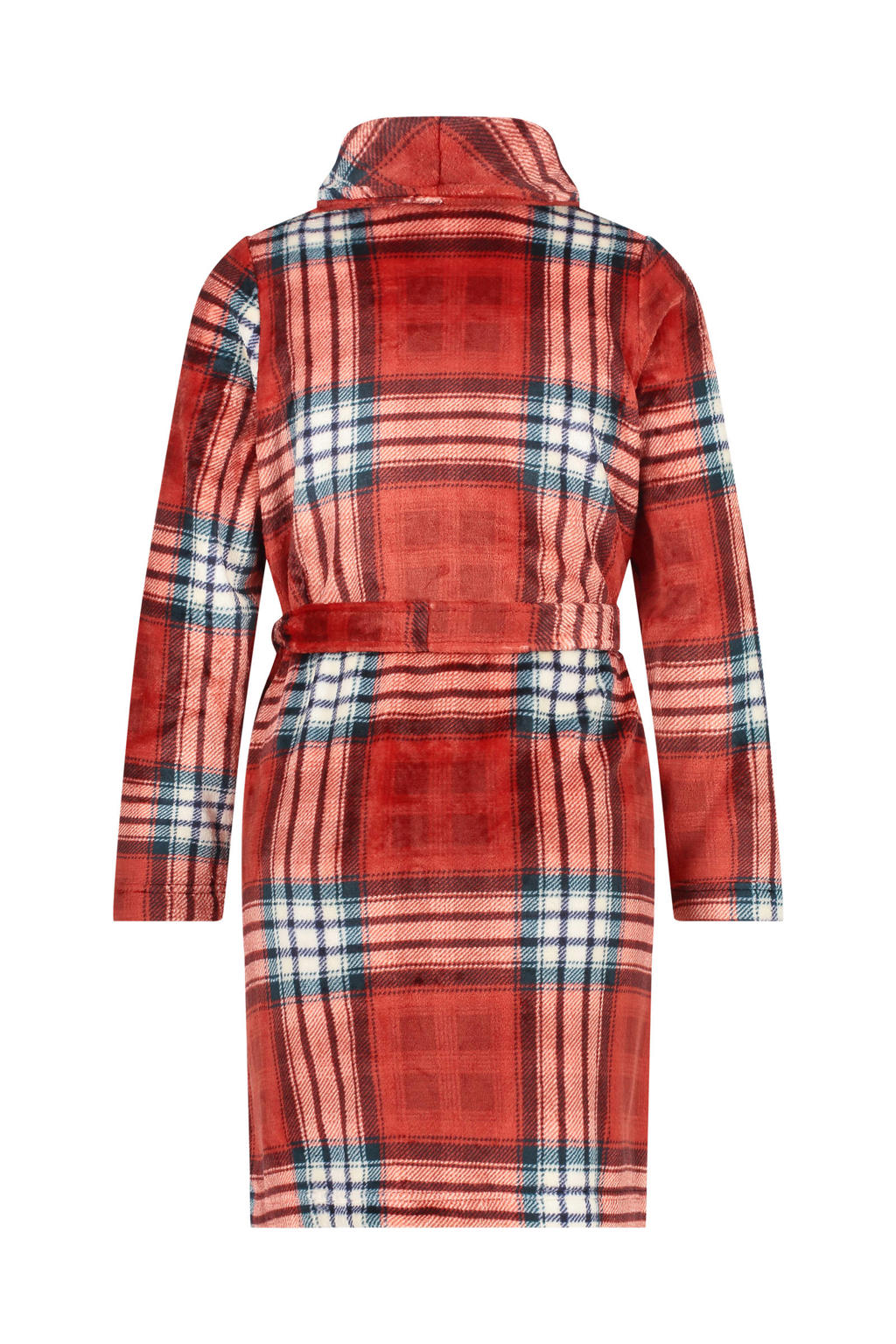 Hunkemöller fleece badjas met ruit rood/blauw | wehkamp