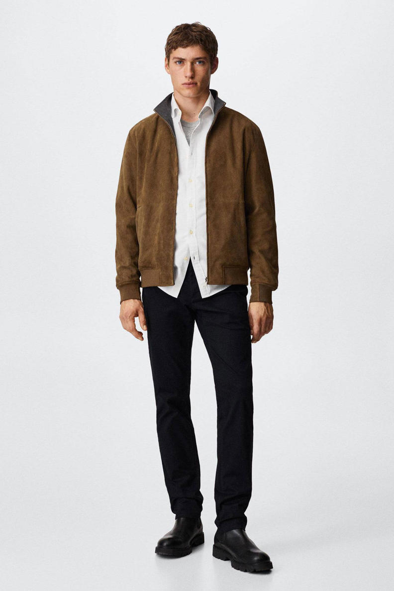 A1 FASHION GOODS Heren echt bruin suède bomberjack leer sport varsity honkbal casual jas Roco, bruin, S