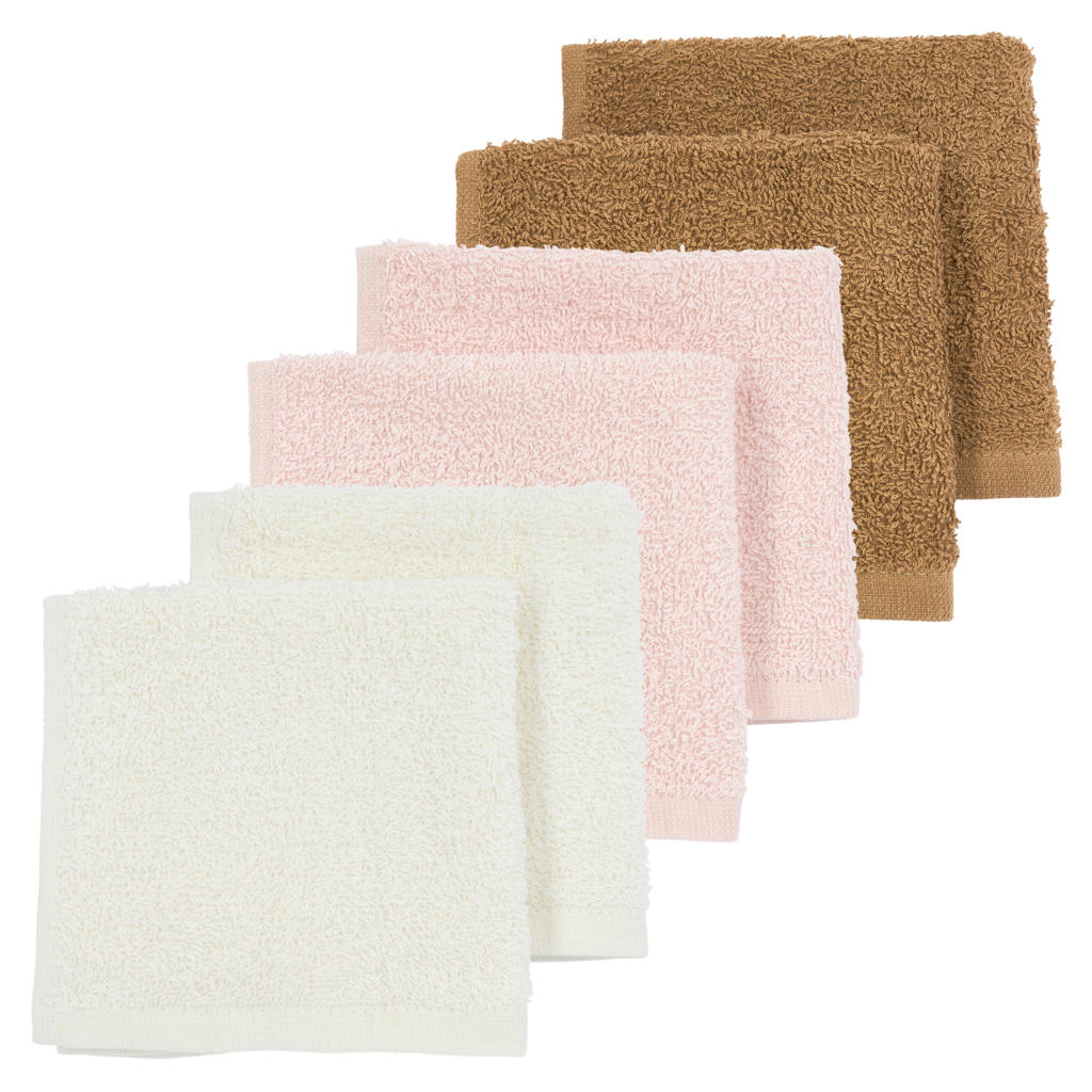Meyco Basic Badstof monddoekje 30x30 cm - Offwhite/Soft Pink/Toffee (set van 6)